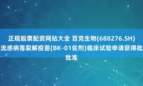 正规股票配资网站大全 百克生物(688276.SH)：流感病毒裂解疫苗(BK-01佐剂)临床试验申请获得批准