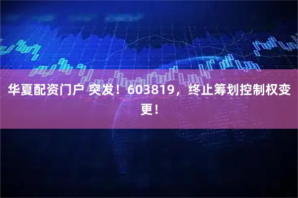华夏配资门户 突发！603819，终止筹划控制权变更！